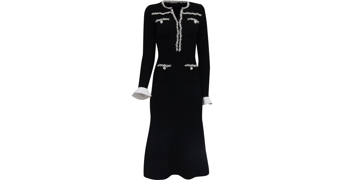 black pearl trim knit midi dress Self-Portrait in Knit mini dress with Dress length type:Knee Length fullprice no essentials lestretch The Ruched Open Back is reason alone to