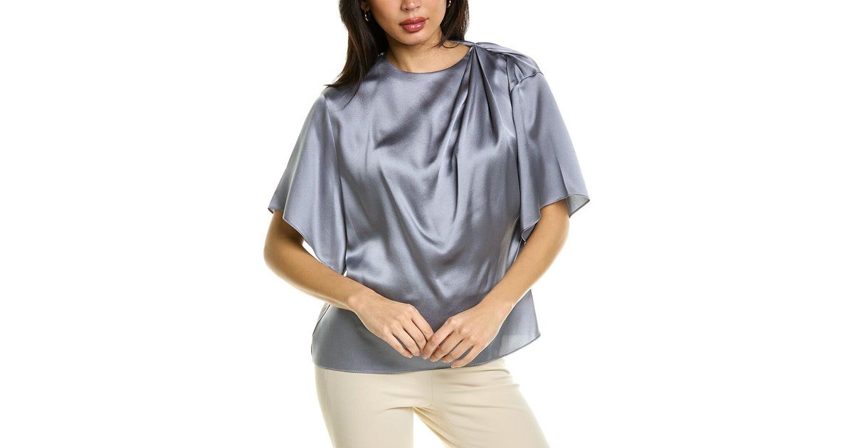 Vince Satin Silk Blouse in Gray | Lyst