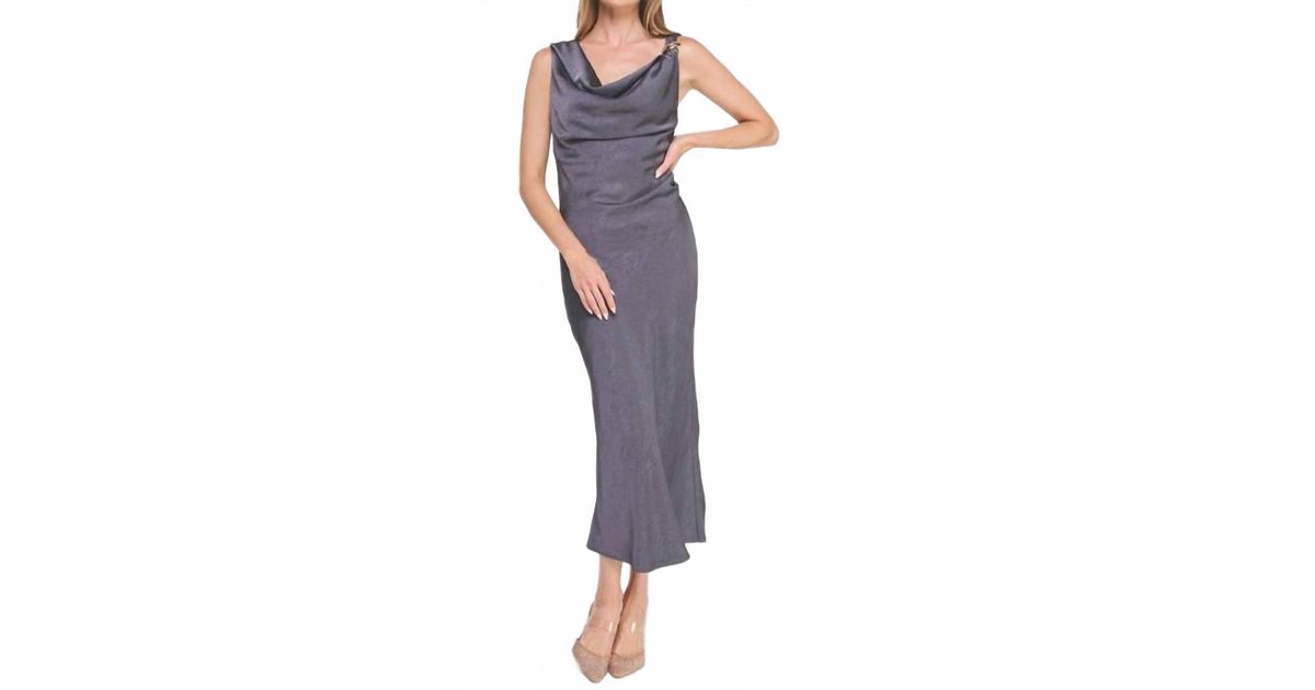 Allie Rose Starlight Satin Cowl Midi Dress in Blue | Lyst