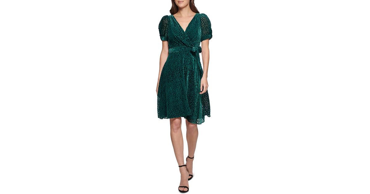 DKNY Velvet Dot Knee Fit & Flare Dress in Green Lyst