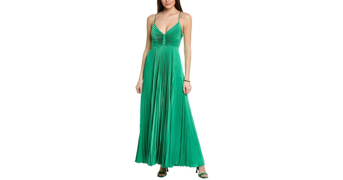green emerald velvet dress ALC Aries Satin Pleated Maxi Dress