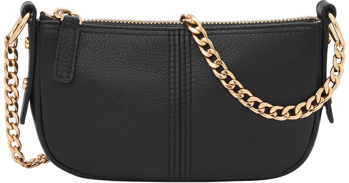 Fossil Jolie Leather Mini Baguette Crossbody in Black Lyst