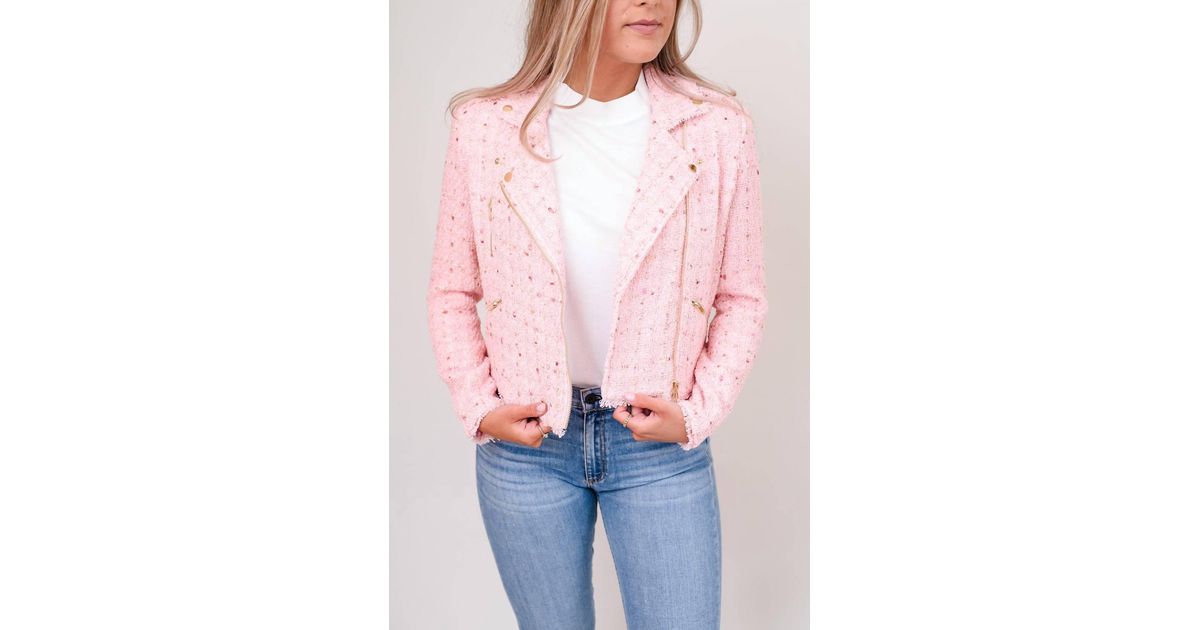 Generation Love Robin Tweed Moto Jacket in Pink