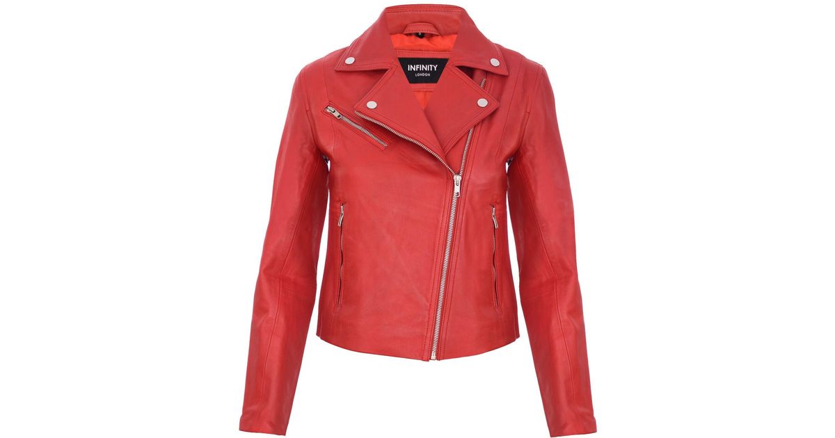 Infinity Leather Smart Leather Biker Jacket-Matlock in Red | Lyst