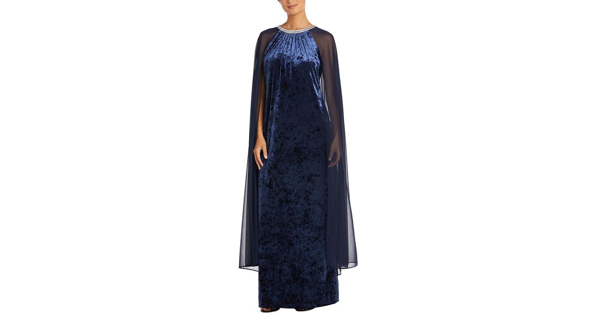 R & M Richards Velvet Sheer Overlay Evening Dress in Blue | Lyst