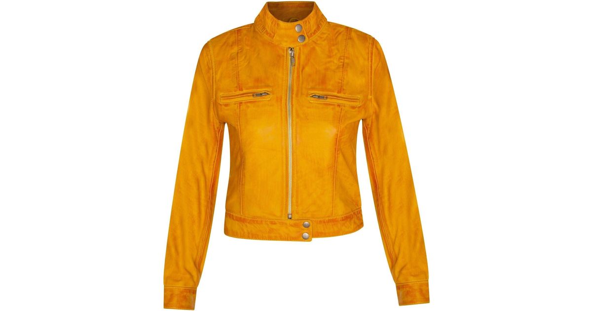 Infinity Leather Classic Leather Biker Jacket-Watford in Orange | Lyst