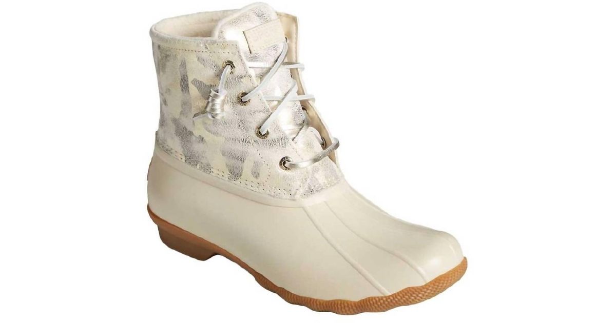 Sperry Top-Sider Saltwater Heel Leather Boot in White | Lyst