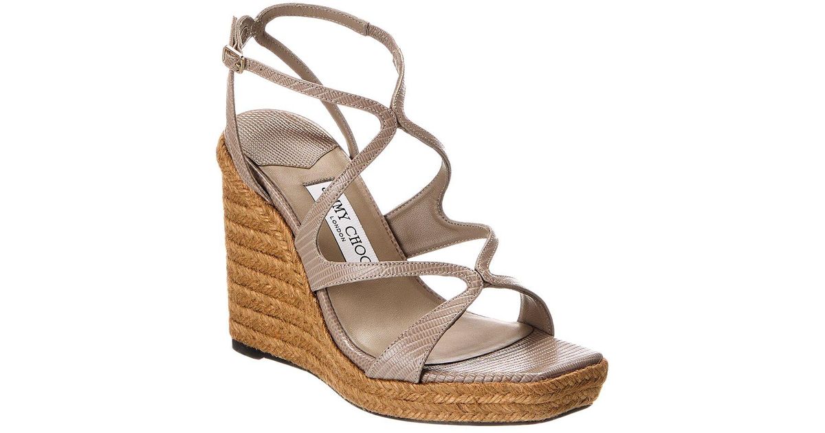 Jimmy Choo Ayla 110 Lizard-Embossed Leather Wedge Sandal in