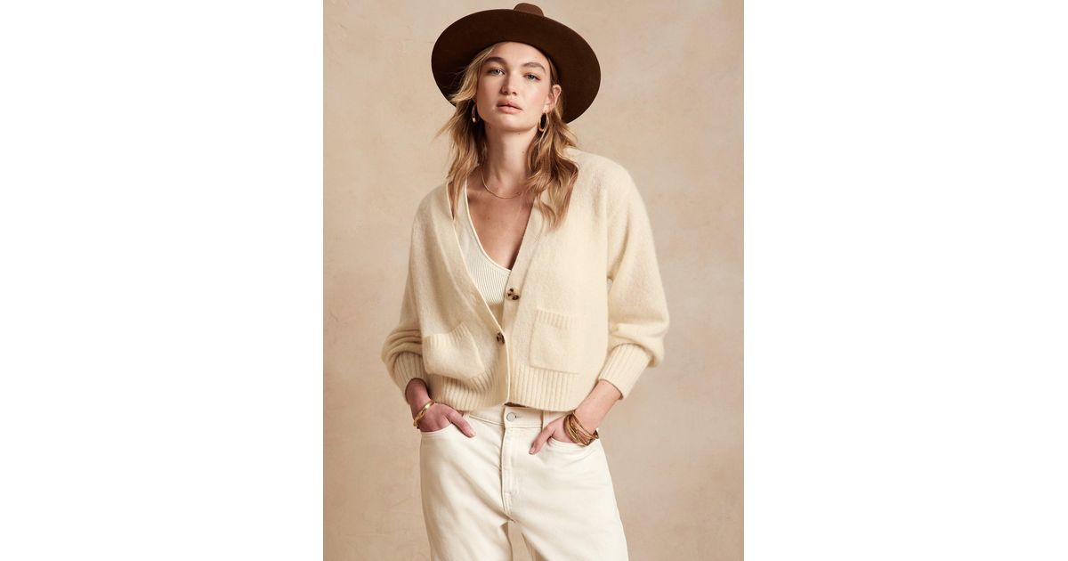 Banana Republic Petite Brushed Cashmere Cardigan in Natural Lyst