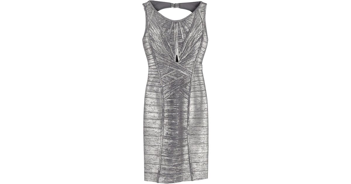 herve leger grey bandage dress DEEP V BANDAGE DRESS – HERVÉ LÉGER main image 1