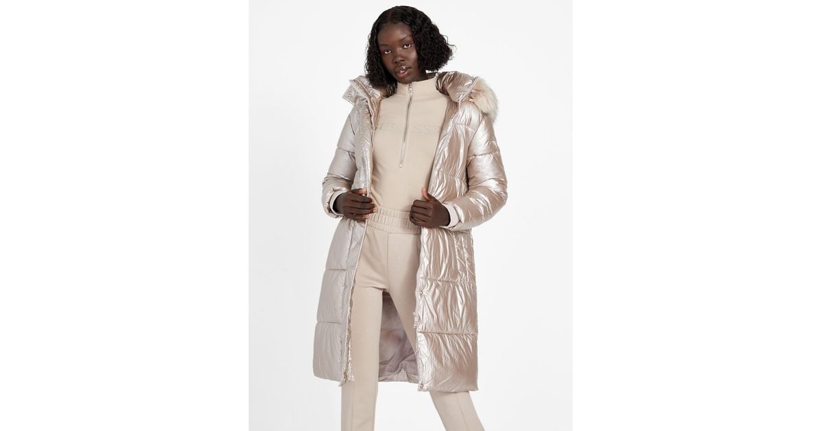 Guess Factory Angela Long Puffer Jacket in Natural Lyst