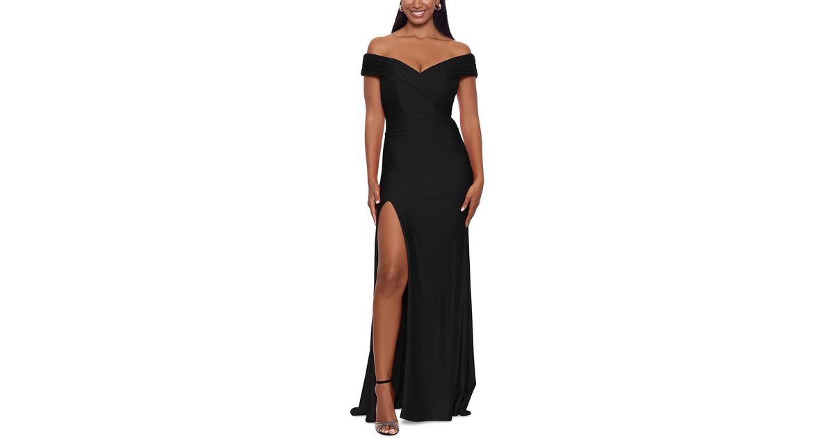 Xscape Split Hem Off The Shoulder Evening Dress in Black Lyst