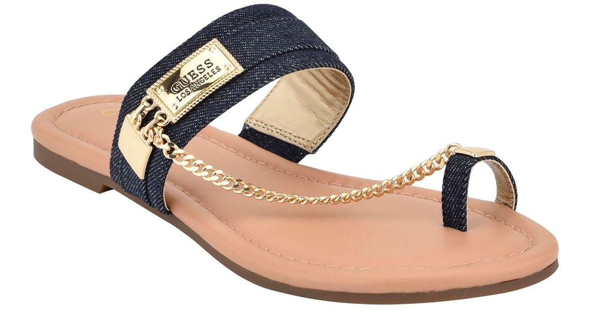 Guess Factory Landen Denim Chain Sandals in Blue | Lyst