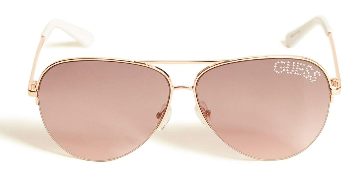 Guess Factory Rhinestone Logo Aviator Sunglasses in Pink | Lyst
