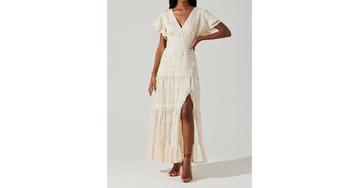 sachin and babi light blue dress Astr Junia Embroidered Tiered Maxi Dress in Natural