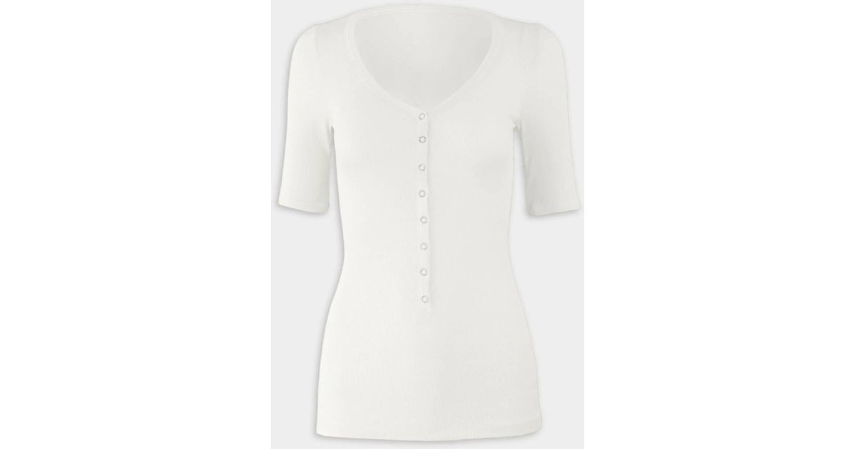 Enza Costa Silk Rib Half Sleeve Snap Henley Top In White | Lyst