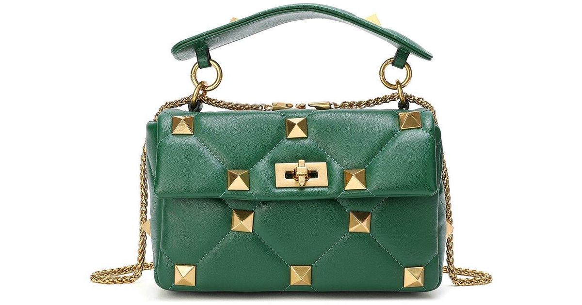 Tiffany & Fred Quilted & Studded Leather Messenger Bag in Green | Lyst