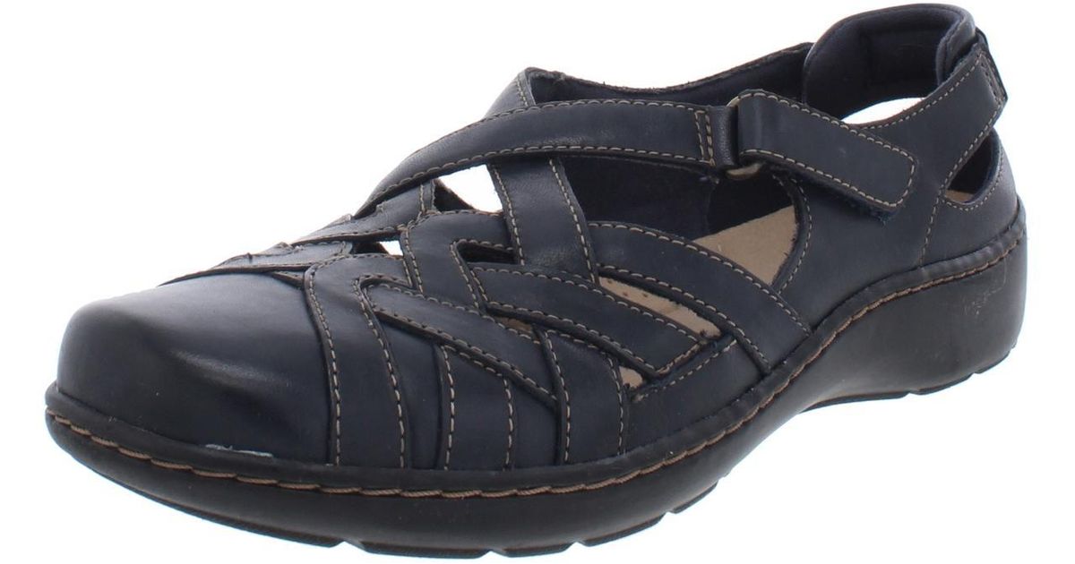 Clarks Cora Dream Leather Adjustable Flat Sandals in Blue | Lyst