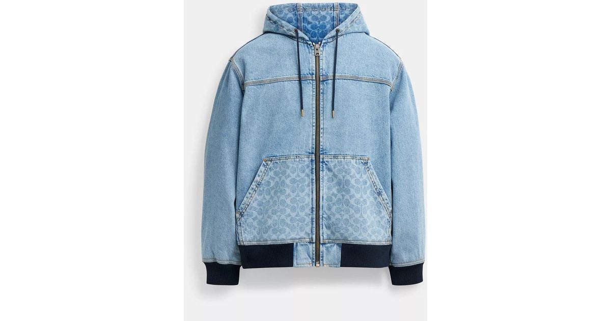 COACH Signature Denim Zip Jacket in Blue for Men | Lyst