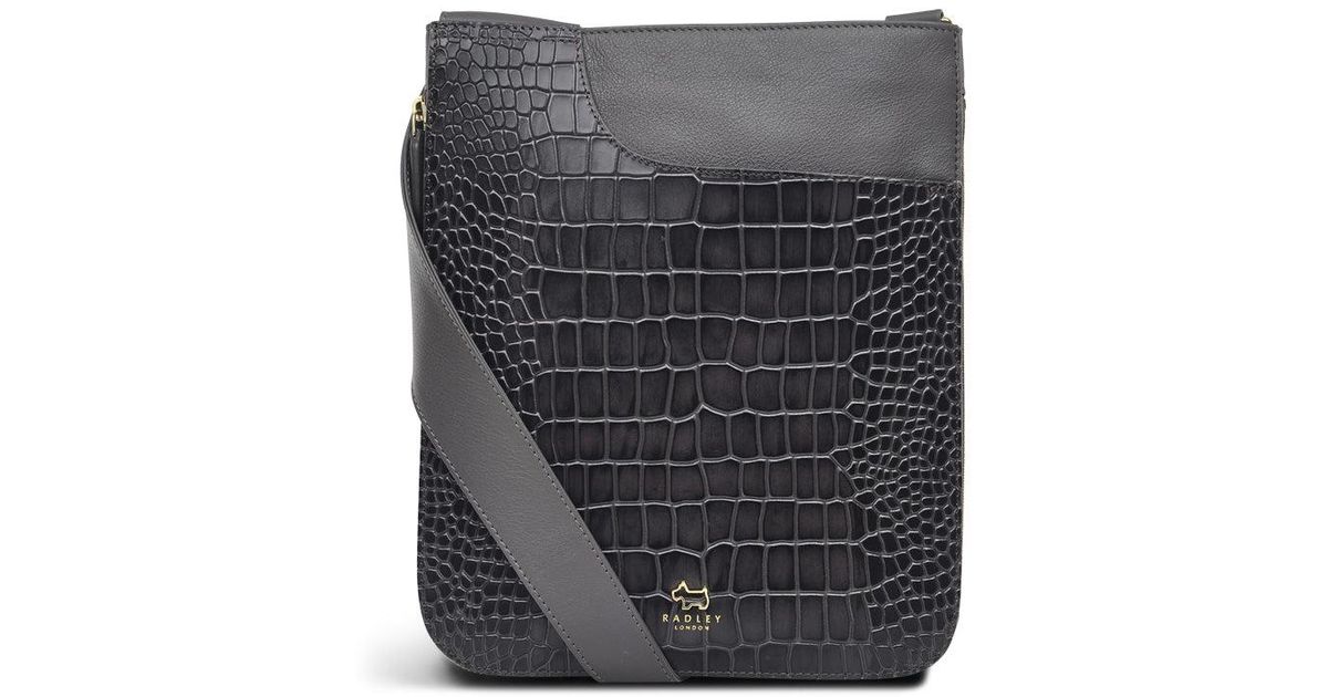 Radley Pockets Faux Croc Medium Zip Around Crossbody in Gray Lyst