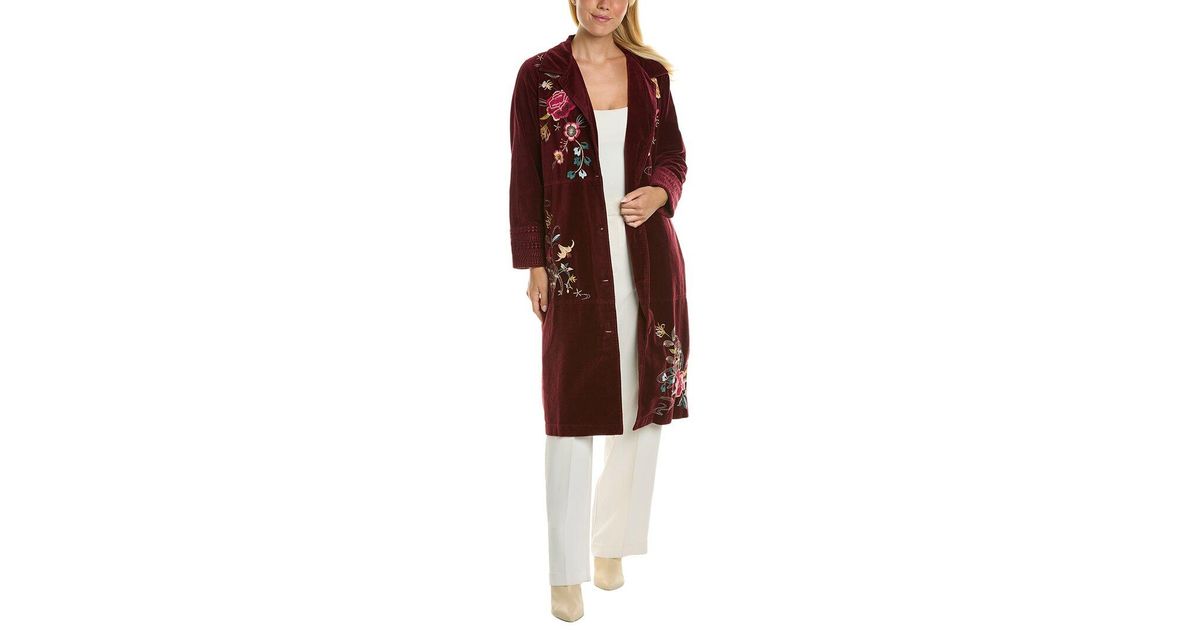 Johnny Was Lani Velvet Duster Coat in Red Lyst
