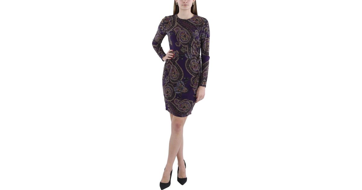 Ralph Lauren Paisley Side Twist Sheath Dress in Black | Lyst