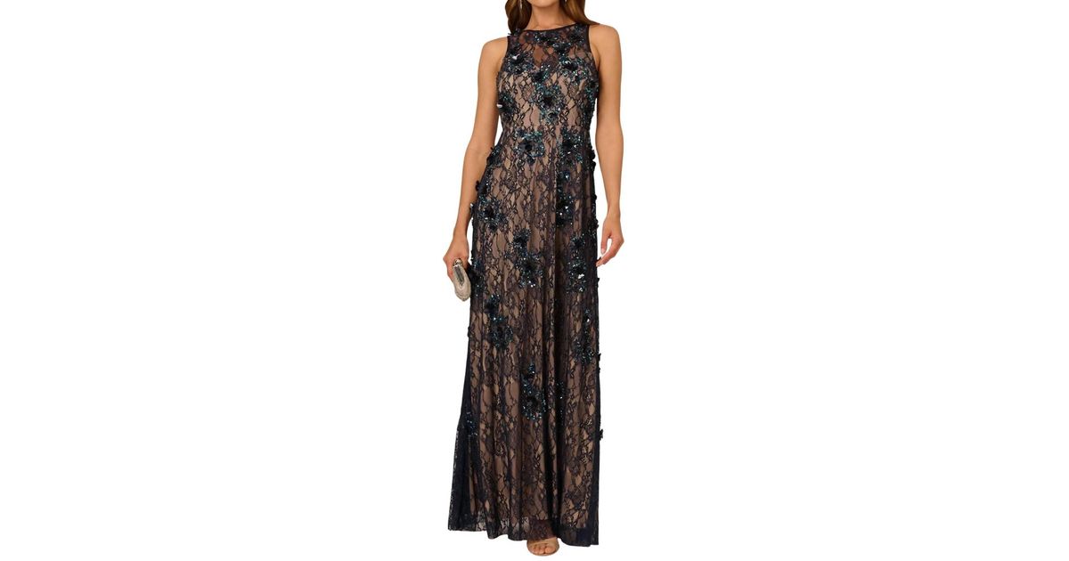 Adrianna Papell Sequin Lace Overlay Sheath Gown Dress in Black | Lyst