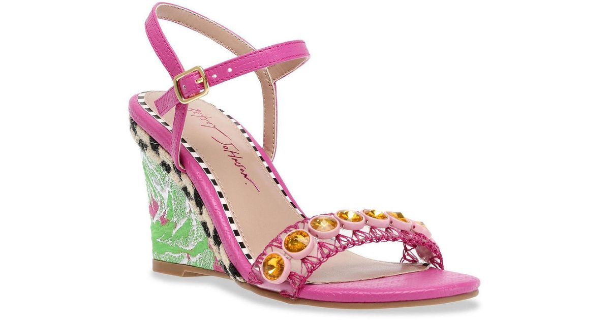 Betsey Johnson Kodi Embellished Ankle Strap Dress Sandals in Pink | Lyst