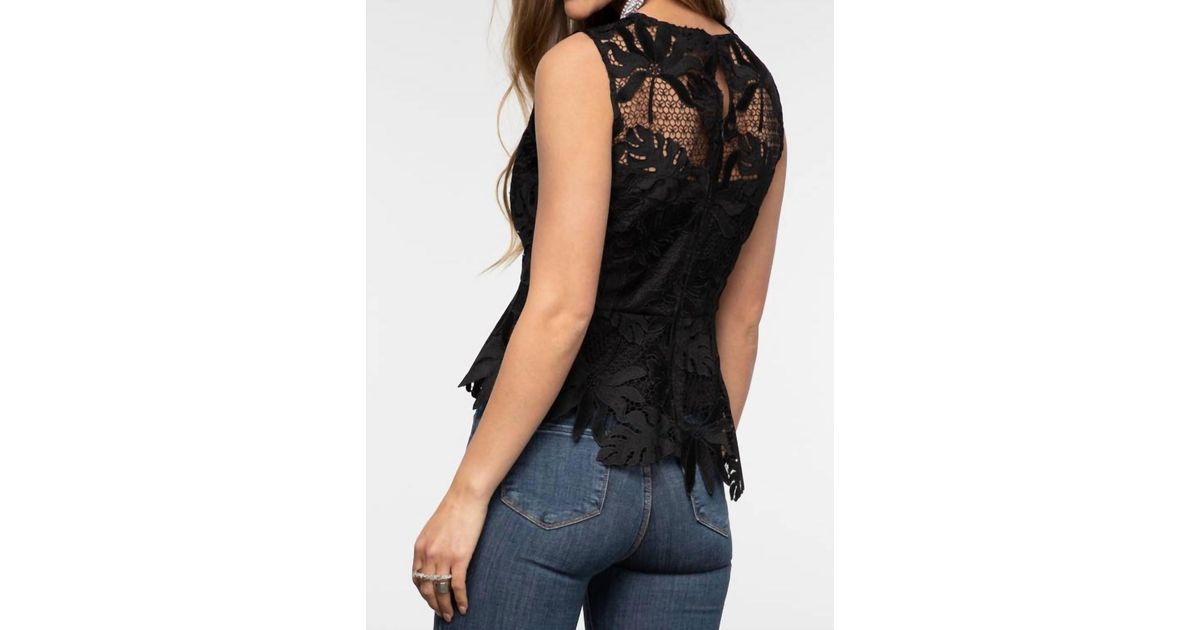 MILLY Lena Palm Laced Embellished Top in Black | Lyst