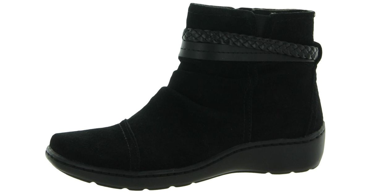 Clarks Cora Braid Boot Faux Suede Braided Ankle Boots in Black | Lyst