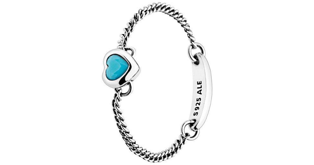 Cyan Blue Crystal Spirited Heart Ring 