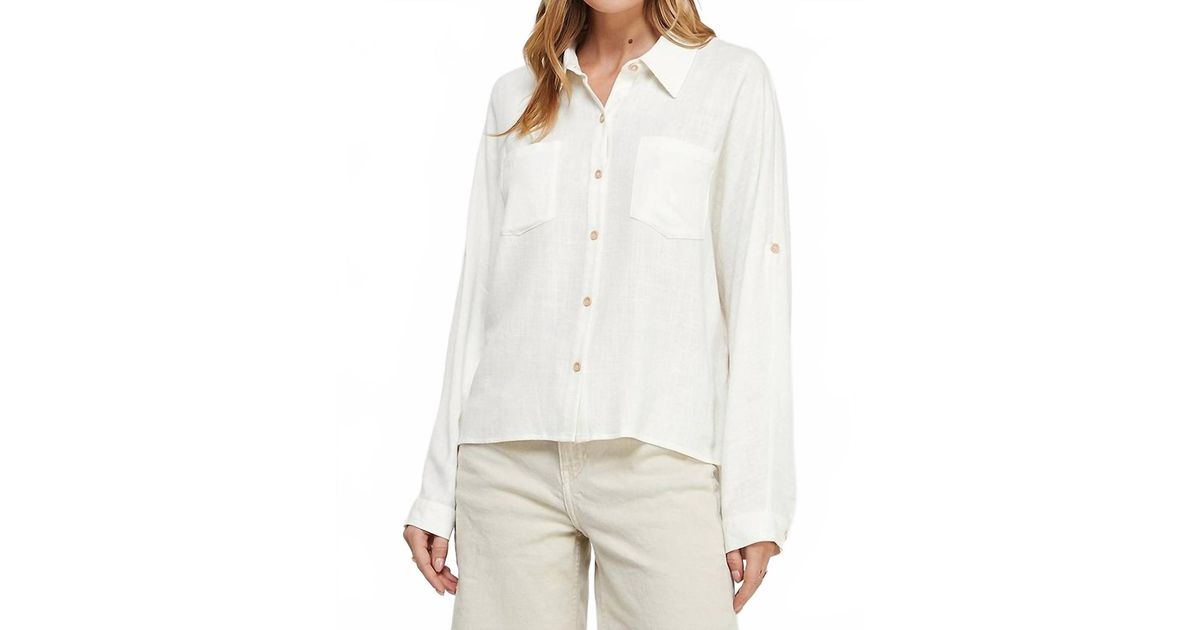 Allie Rose Linen Blend Long Sleeve Roll Tab Dolman Shirt in White | Lyst