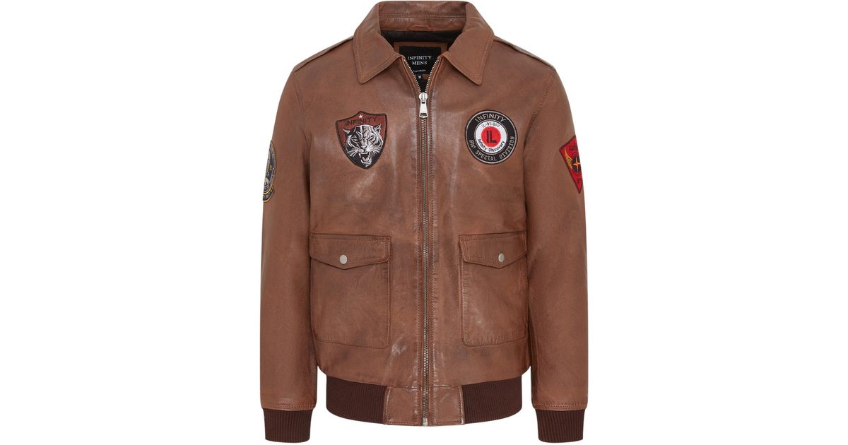 Infinity Leather Tan Leather Bomber G-1 Aviator Collar Jacket in Brown ...