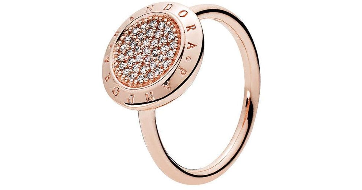 PANDORA Rose 14k Rose Gold Plated Cz Signature Ring | Lyst