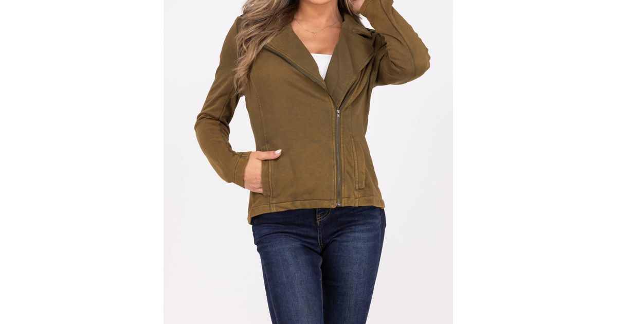 Up Jacket Doe And Rae Life Motto Edgy Asymmetrical Zip Up Jacket in Natural | Lyst