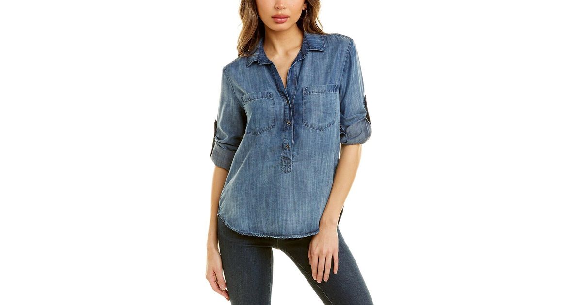 Bella Dahl Pullover Placket Top in Blue 