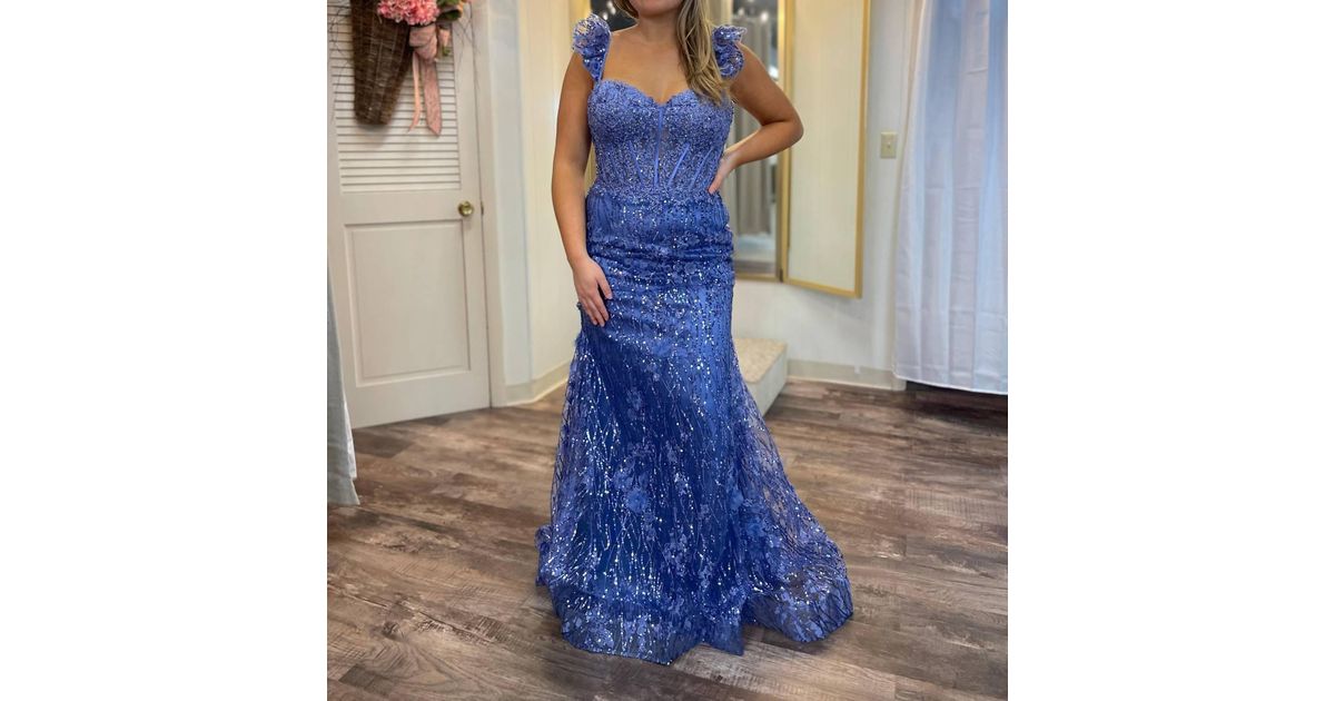 Sherri Hill Lace Up Back Dress in Blue | Lyst Sherri Hill Lace Up Back Dress in Blue | Lyst