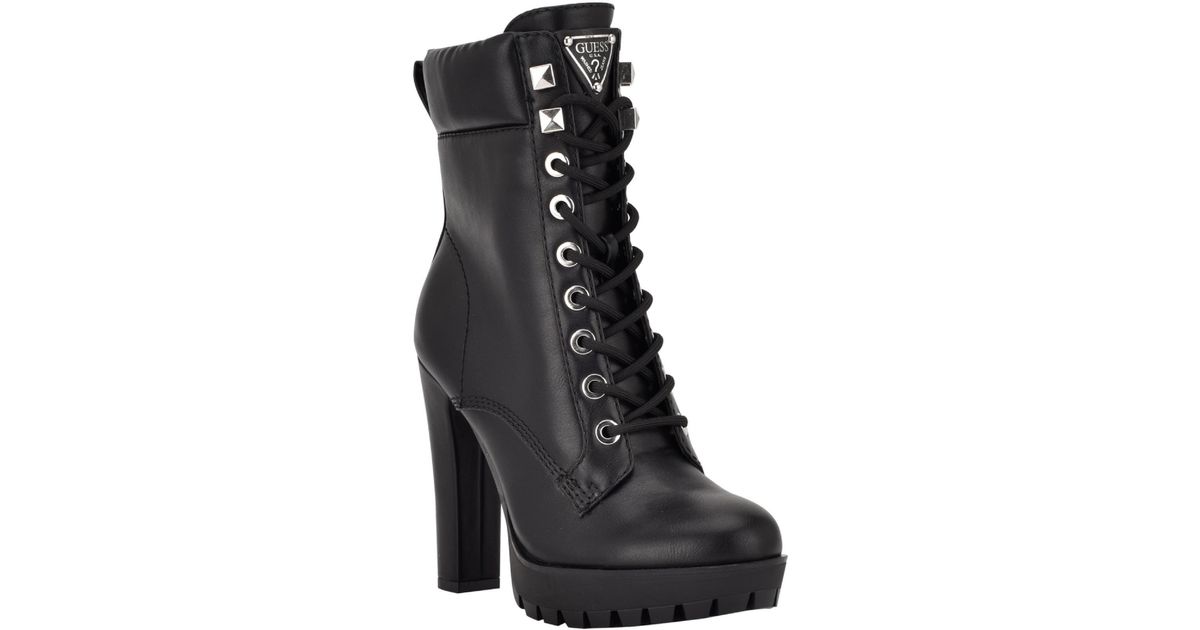Guess Tetia Faux Leather Platform Heels Combat & Lace-up Boots in Black |  Lyst