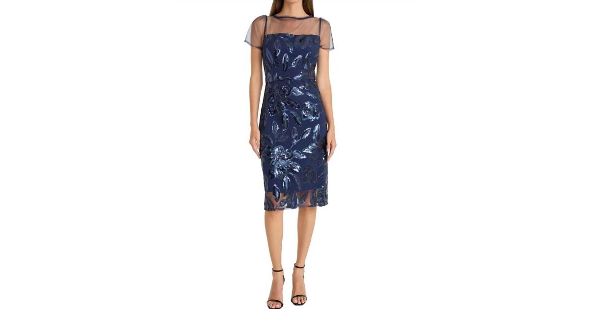 Robe Midi Maggy London à Imprimé Fleuri Cresté - Taille 2, Bleu Et Blanc, Occasion Très Bon état