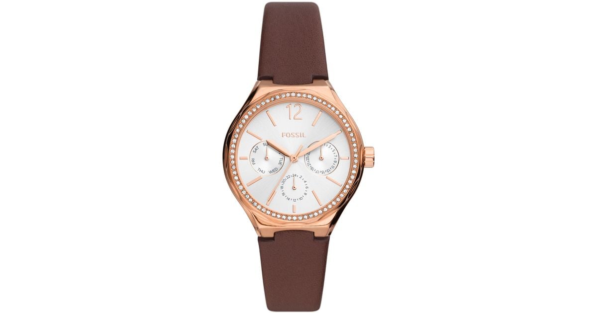 Fossil Leather Eevie Multifunction, Rose Goldtone Stainless Steel