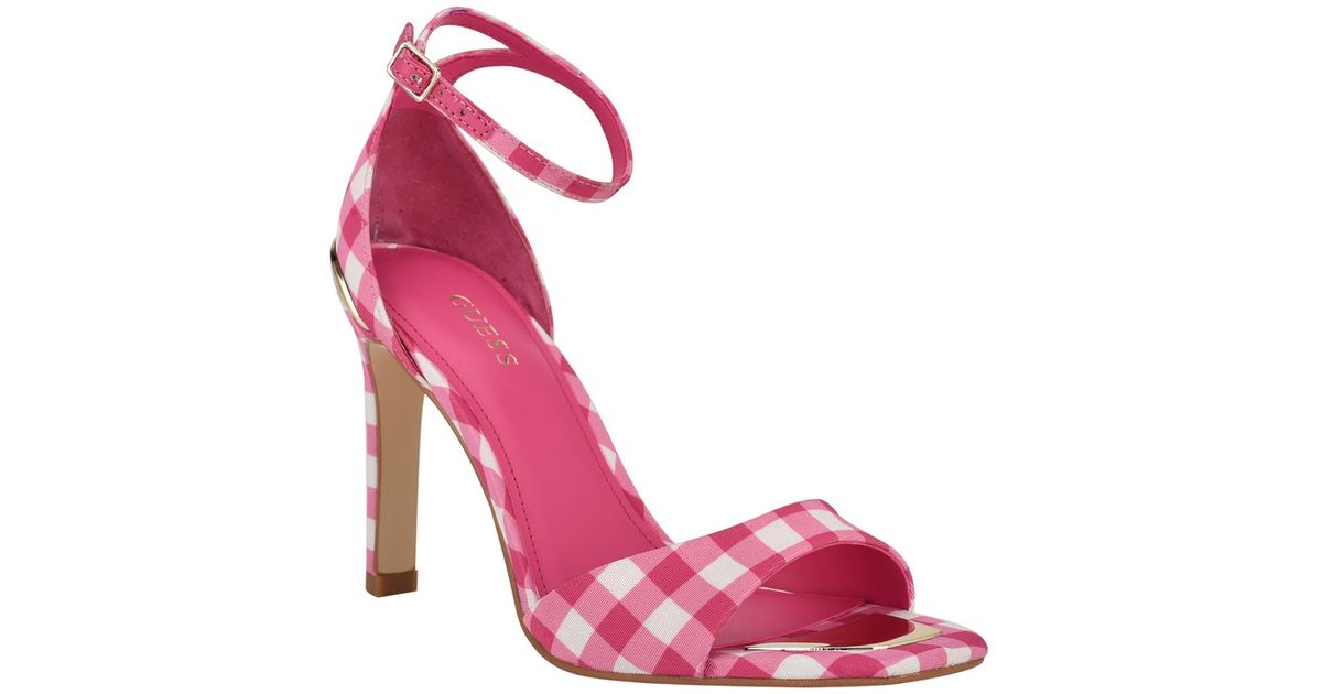 Guess Divine 2 Gingham Ankle Strap Heels in Pink Lyst