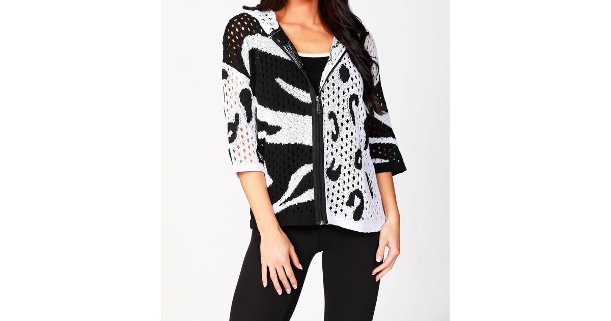 French Kyss Cotton Crochet Safari Zip Hoodie in White Black (Black) | Lyst