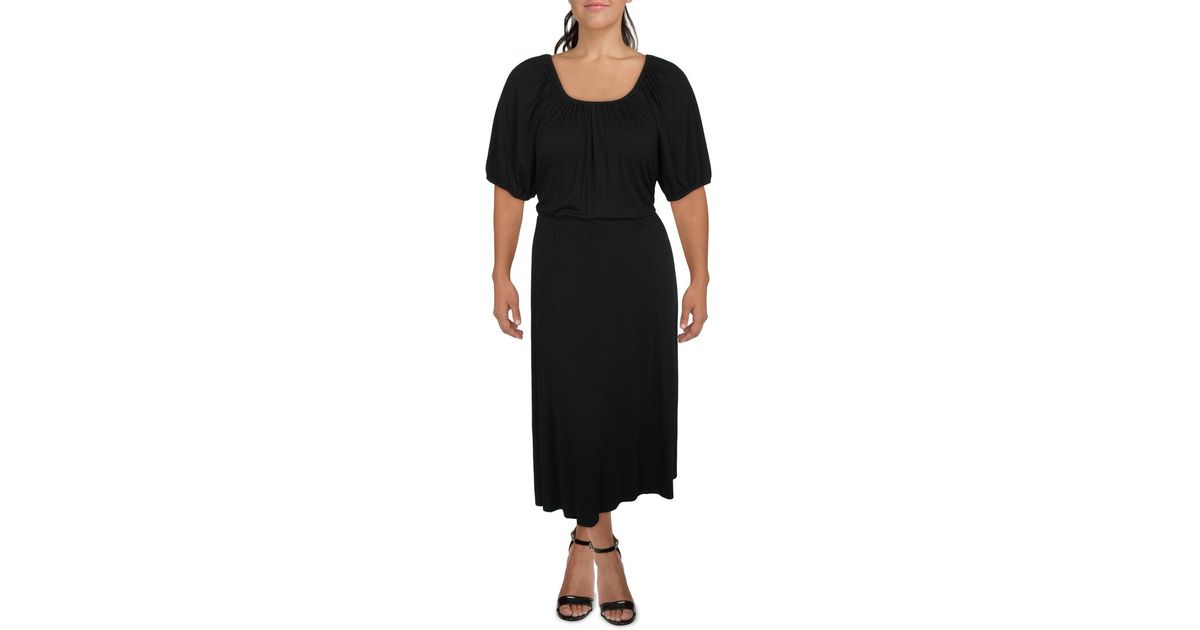 Karen Kane Plus Square Neck Cinched Waist Maxi Dress in Black | Lyst