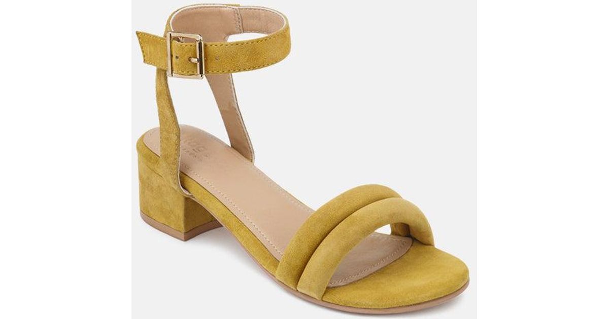 Rag & Co Amelia Mustard Minimalist Block Heel Sandal in Metallic Lyst