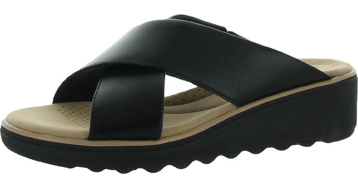 Clarks Jillian Gem Snake Print Heeled Wedge Sandals in Black | Lyst