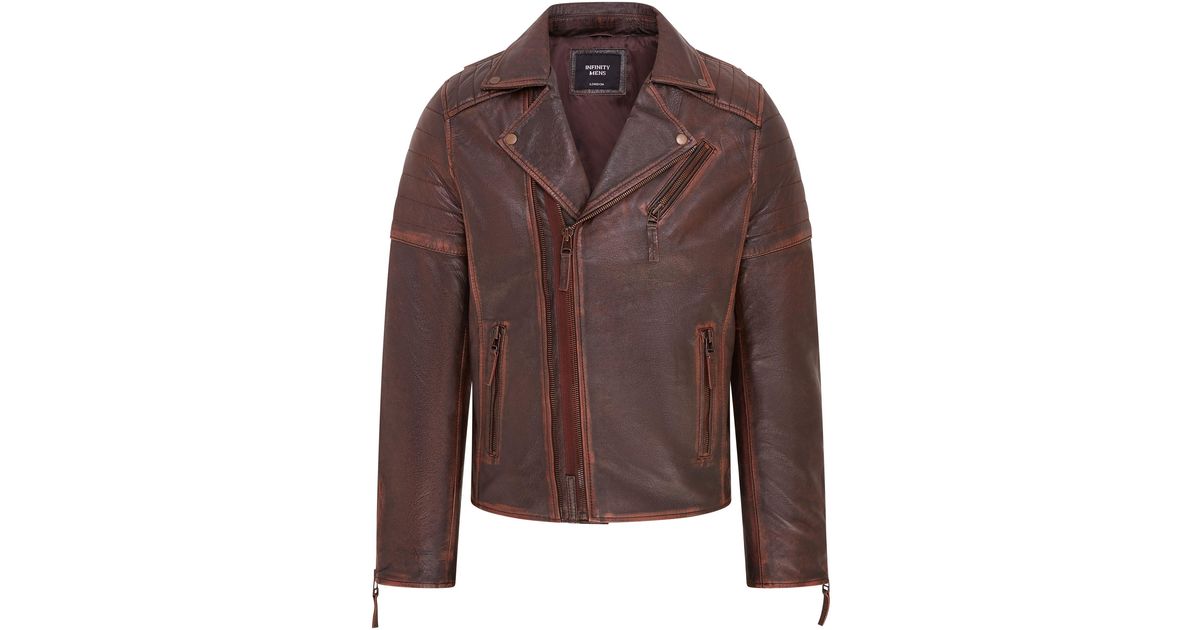 Infinity Leather Brando Double Cross Zip Leather Biker Jacket- Fagernes ...
