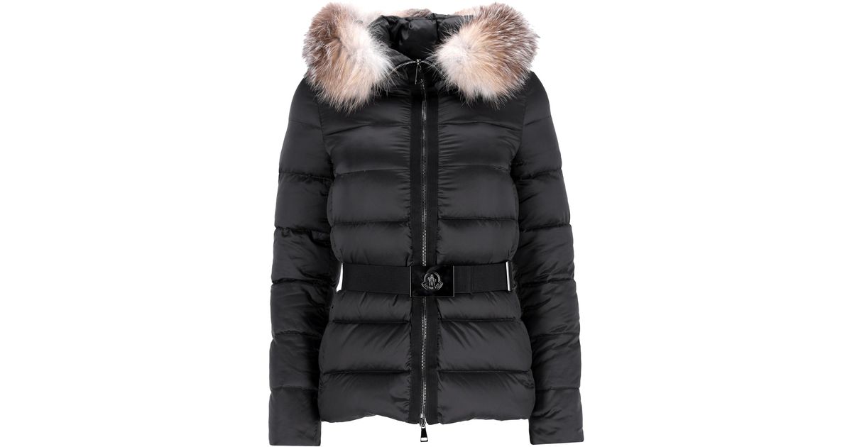 Moncler Tatie Quilted With Fur Trim Belted Down Jacket in Black Lyst