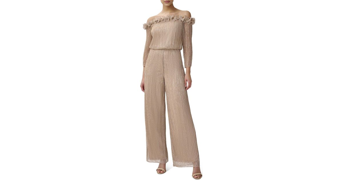 Adrianna Papell Metallic Off-the-shoulder Jumpsuit in Natural | Lyst