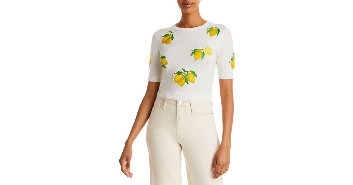 Alice + Olivia Ciara Embroidered Patches Crop Sweater in White | Lyst
