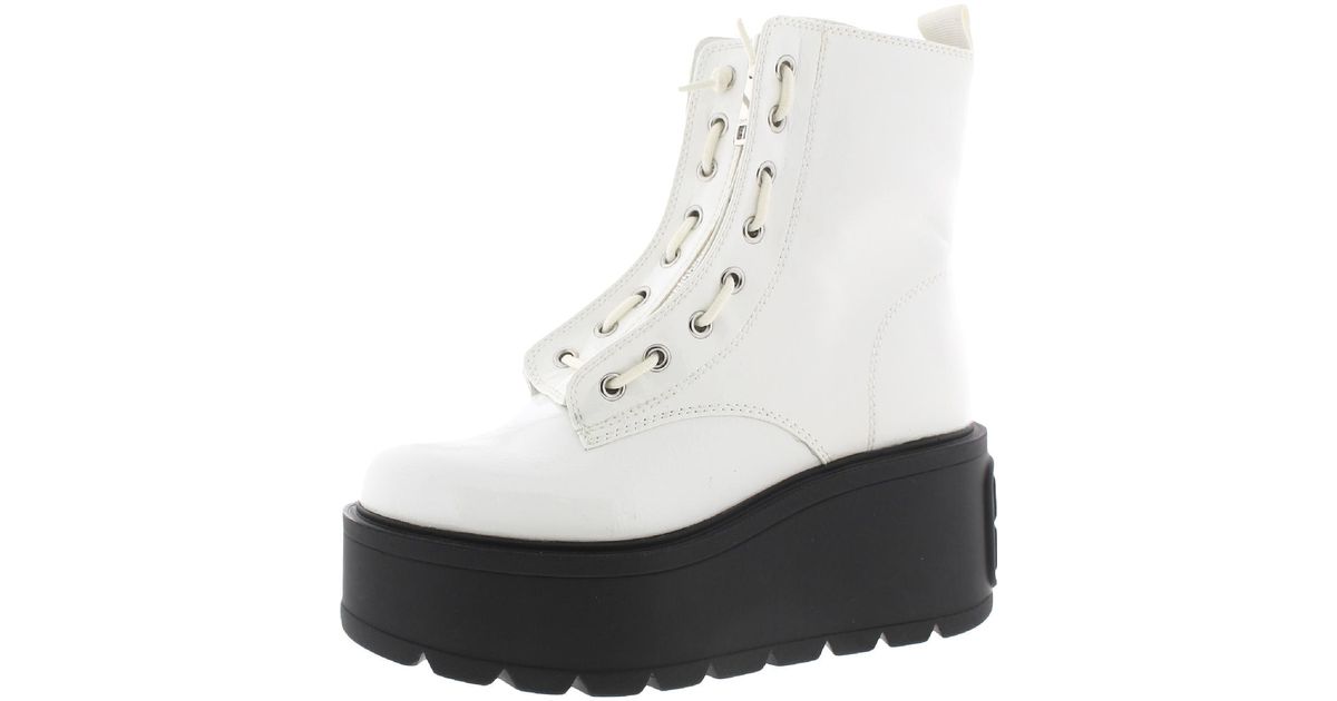 DKNY Harli Laceless Flatform Combat & Lace-up Boots in White | Lyst